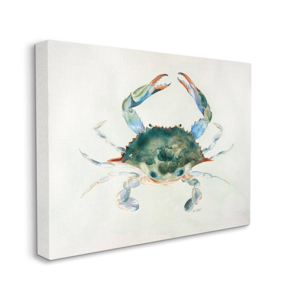 Stupell Industries Blue Sea Crab Over Beige Soft Watercolors Gallery Wrapped Canvas Wall Art, 30 x 40