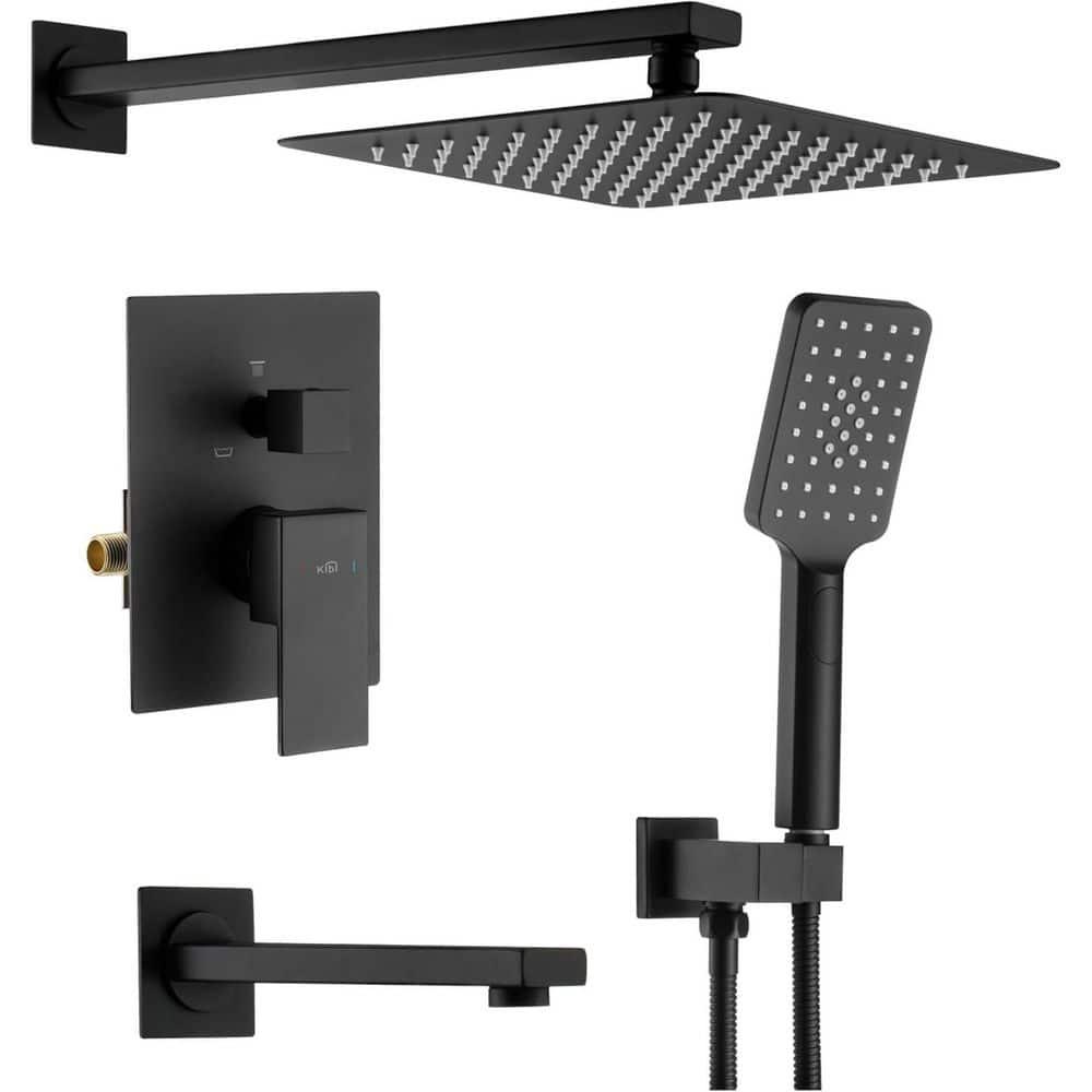 Kibi USA Cube Pressure Balanced 3-Function Shower System with Rough-In Valve Matte Black Matte