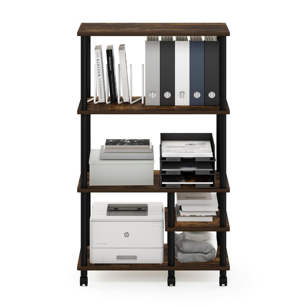 Furinno Turn-N-Tube 4-Tier Toolless Multipurpose Printer Stand Display Storage Shelf with Wheels, Amber Pine/Black