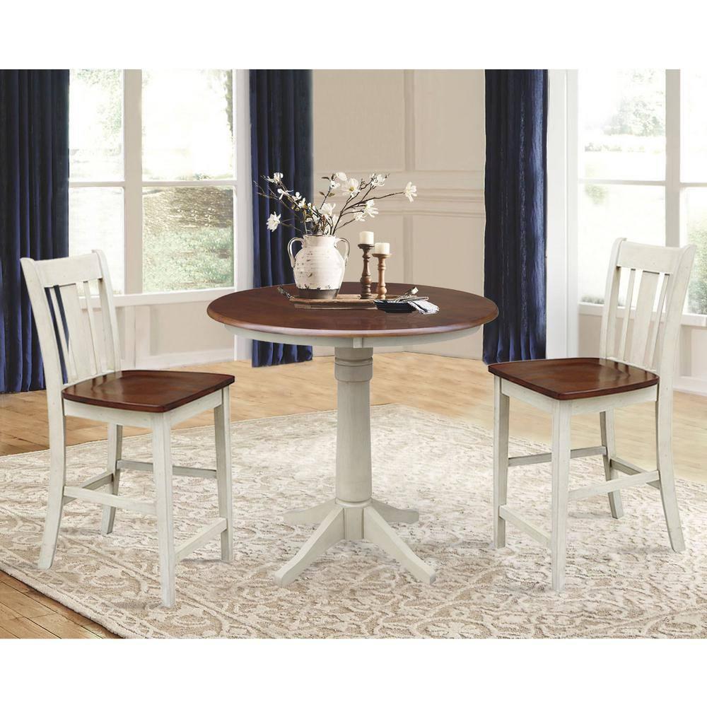 36" Round Pedestal Counter Height Table - Almond/Espresso