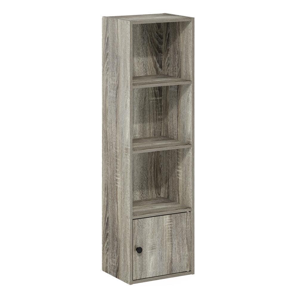 Furinno Luder 4-Tier Shelf Bookcase with 1 Door Storage Cabinet, French Oak