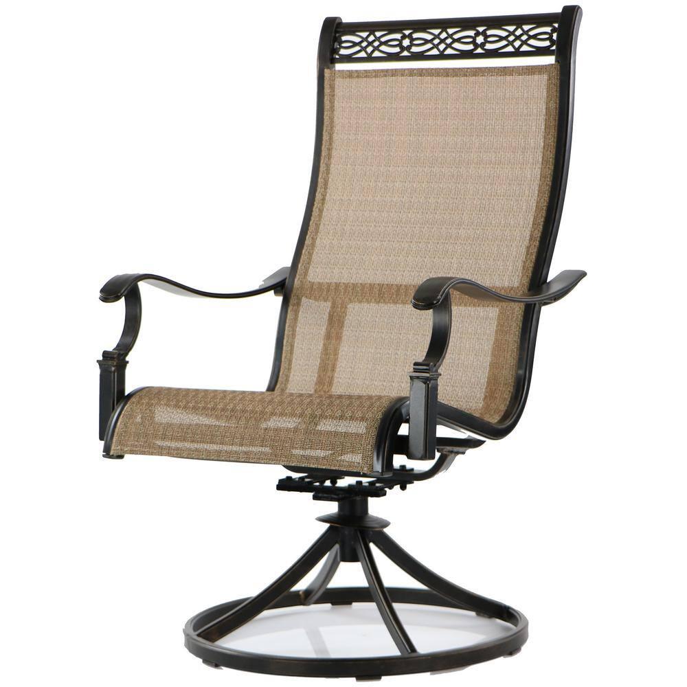 Hanover Monaco 7-Piece Outdoor Patio Dining Set with 4 PVC Sling Dining Chairs, 2 Swivel Rockers, and 40" x 68" Porcelain Tile Rectangular Dining Table | MONACO7PCSW