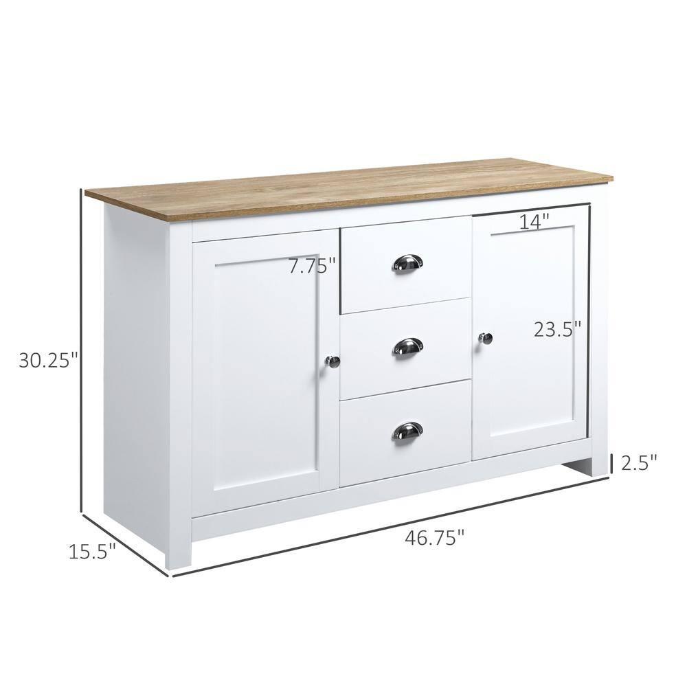 HOMCOM Kitchen Sideboard with Adjustable Shelves, Dining Buffet Cabinet with 3 Storage Drawers, White