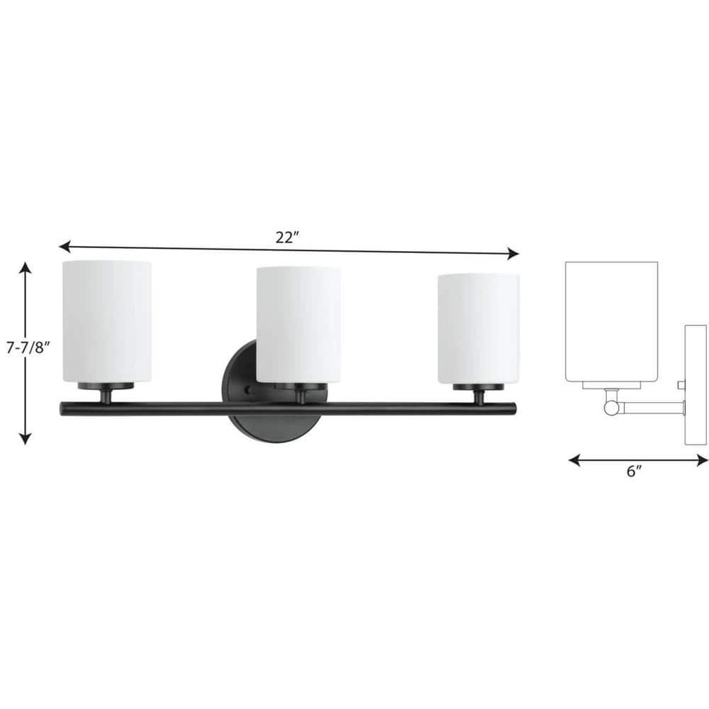 Progress Lighting Replay Collection 3-Light Bath Vanity in Textured Black, Porcelain Material, Up/Down Mounting, Shade Included