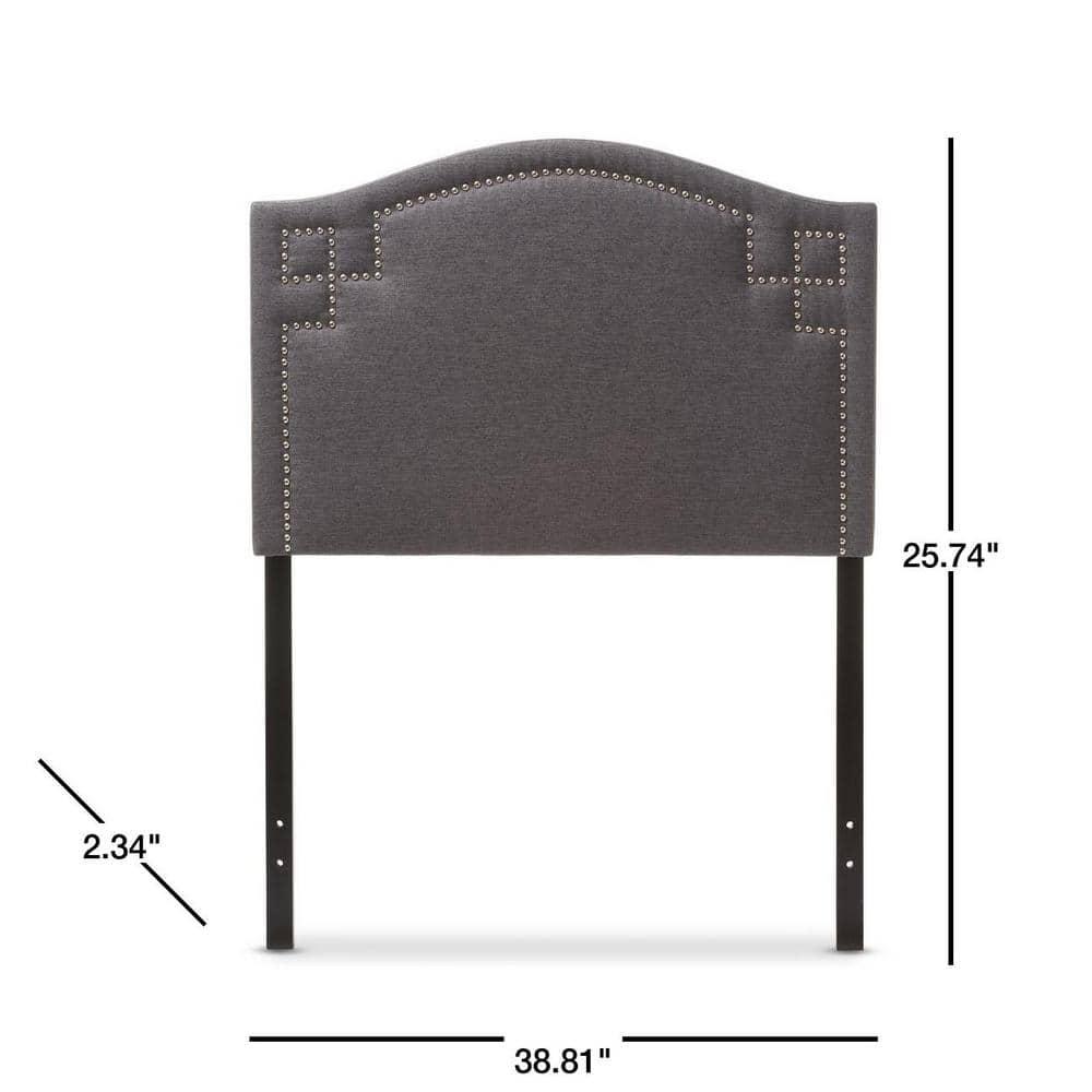 Twin Aubrey Modern And Contemporary Fabric Upholstered Headboard Dark Gray - Baxton Studio: Nailhead Detail, Rubberwood Frame