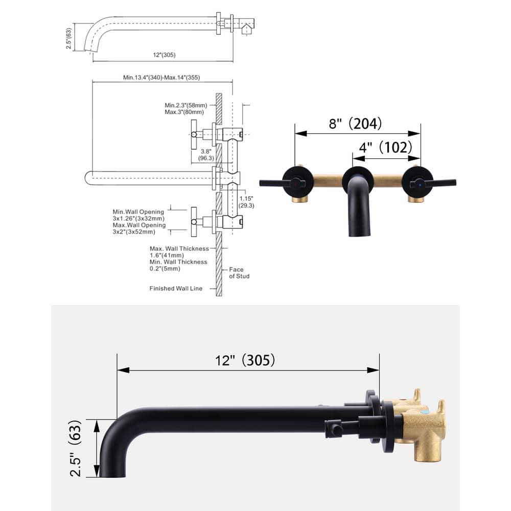 2-Handle 2-Hole Wall Mounted Bathroon Sink Faucet In Spot Resist (Valve Included)