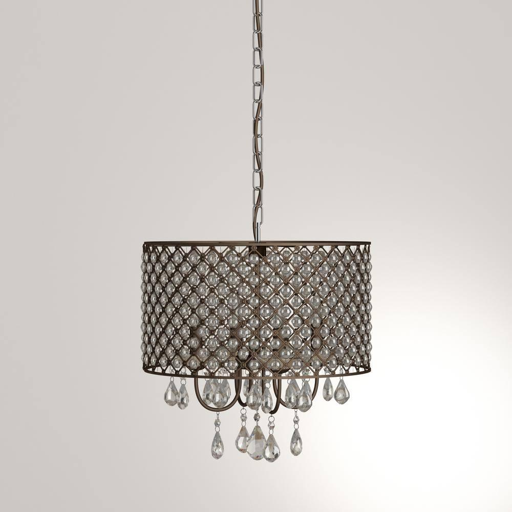 Warehouse of Tiffany Alexia Antique Bronze 4-Light Metal & Crystal Drum Chandelier