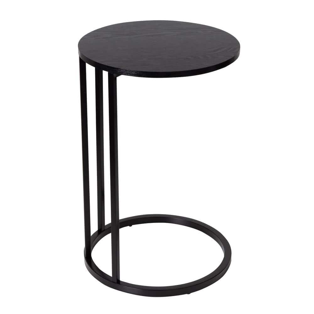 Honey-Can-Do Wood and Metal Round End Table, Black