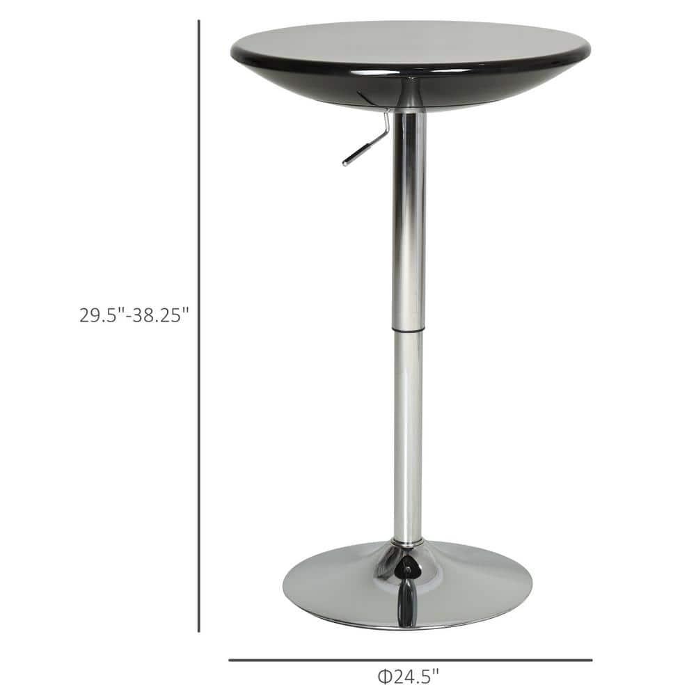 HOMCOM 24.5" Round Cocktail Bar Table Metal Base Tall Bistro Pub Desk Adjustable Counter Height Black Silver