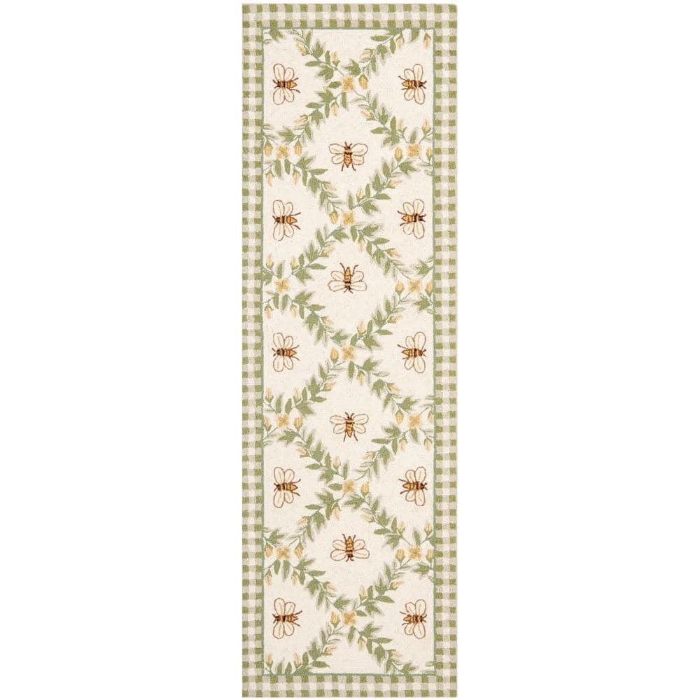 Chelsea HK55 Hand Hooked Runner Rug - Ivory/Green - 2'6"x10' - Safavieh