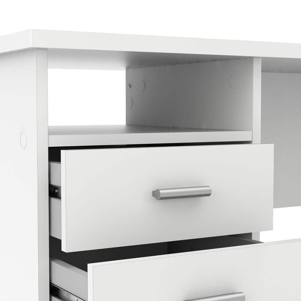 Tvilum Warner 4 Drawer Office Desk with 1 Shelf for Adults, White Finish