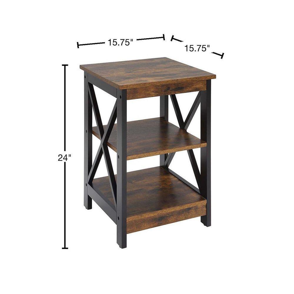 Covenience Concepts Oxford End Table with Shelves, Barnwood/Black