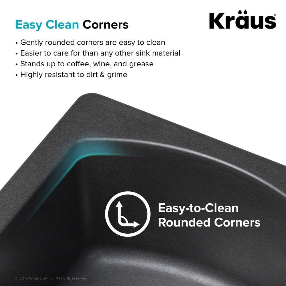 Kraus Quarza 25 Dual Mount Single Bowl Granite Kitchen Sink and Strainer in Grey