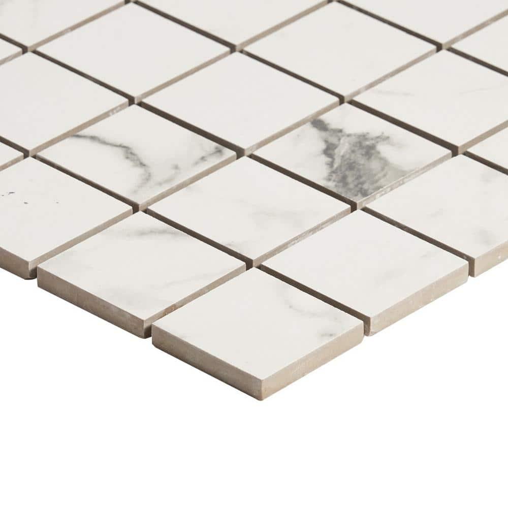 Saroshi Statuario Venato 11.81 in. x 11.81 in. Matte Porcelain Floor and Wall Mosaic Tile (0.96 sq. ft./Each)