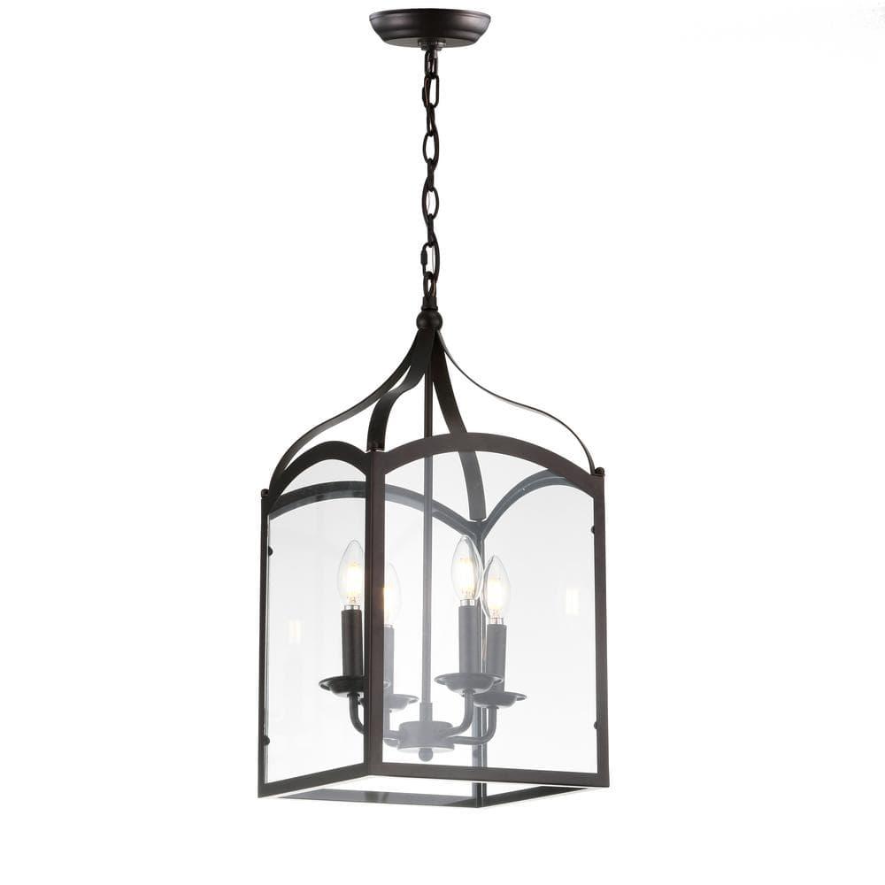 JONATHAN Y Ruth 11" 4-light Traditional Classic Lantern Metal/Glass LED Pendant, Oil Rubbed Bronze