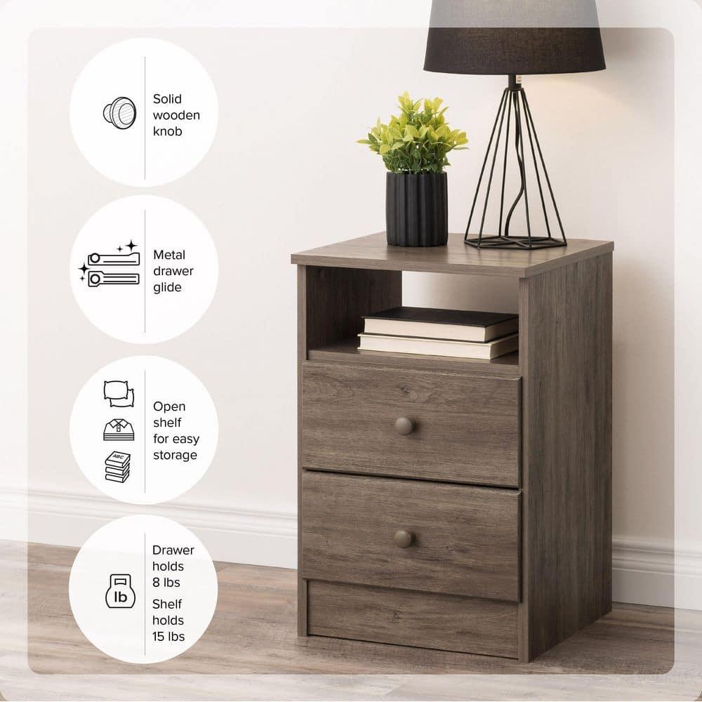 Prepac Astrid 2-Drawer Nightstand with Open Shelf, Drifted Gray