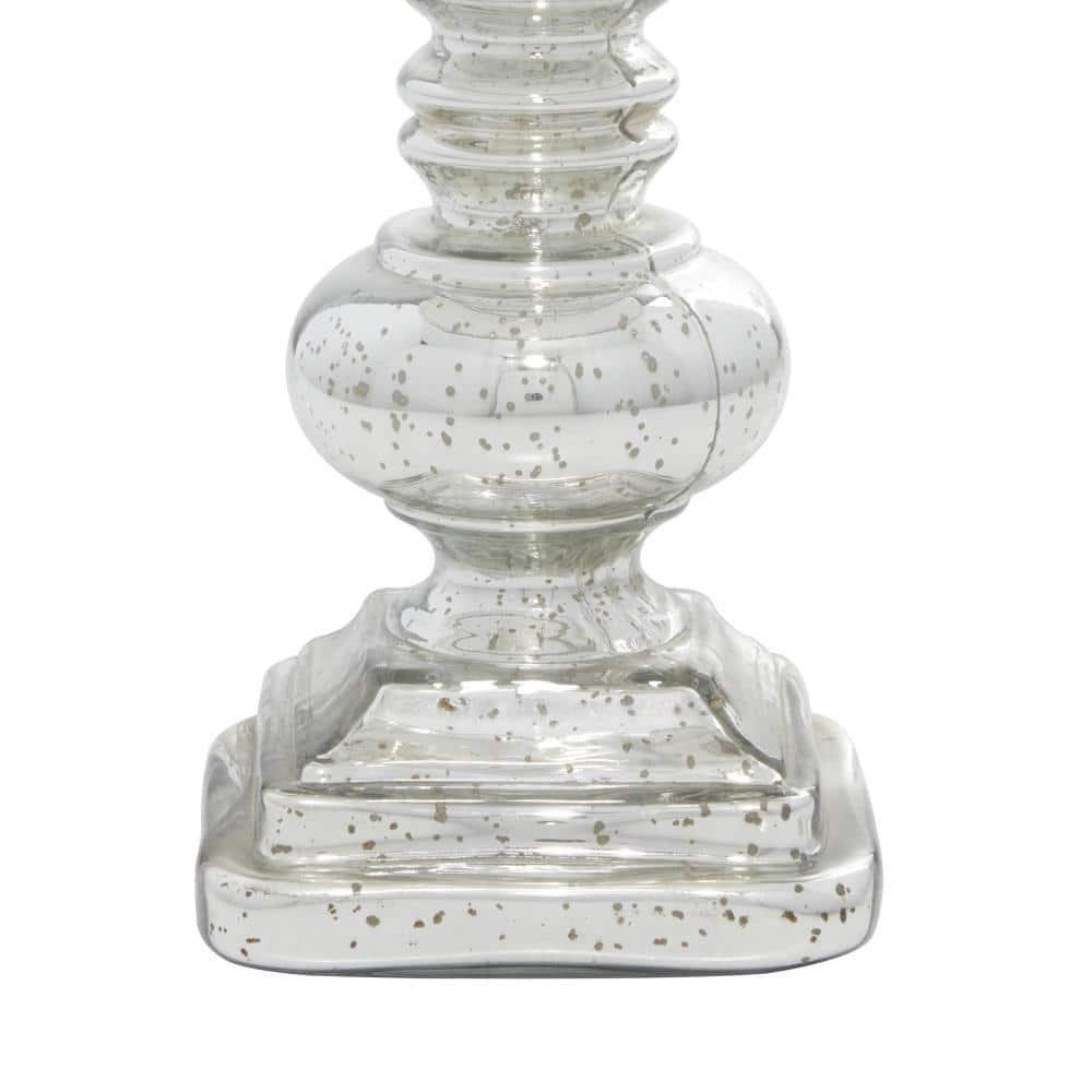 DecMode Silver Glass Handmade Turned Style Pillar Hurricane Lamp with Faux Mercury Glass Finish