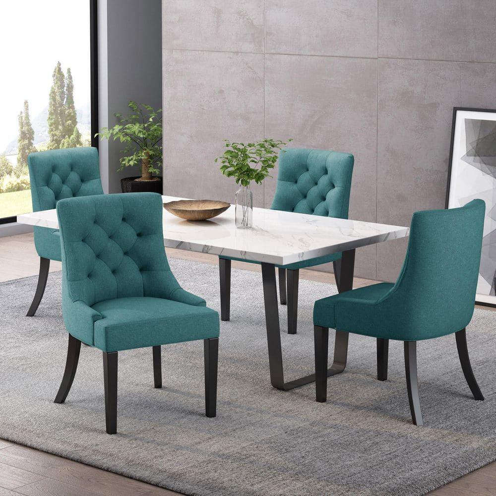 Noble House Tyler Indoor Fabric Dining Chairs, Set of 4, Dark Teal, Espresso
