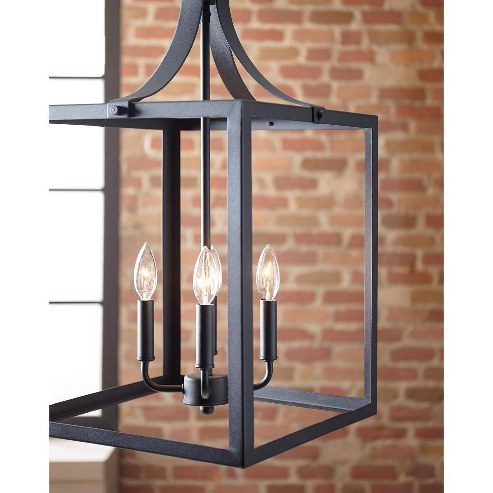 Generation Lighting Labette 3 -Light Black Traditional Square Medium Hanging Pendant light