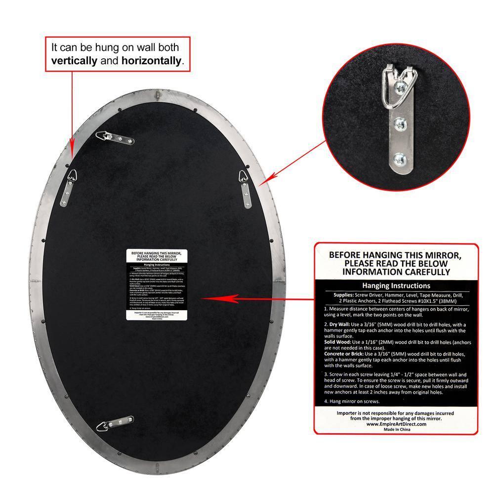 Empire Art Direct Ultra Stainless Steel Oval Wall Mirror- 24"x36" Brushed Silver Silver