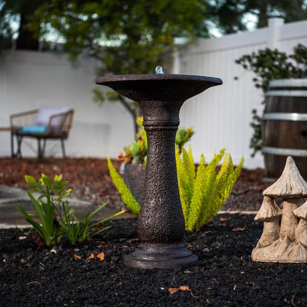 "X-Brand 23.43"" Tiered Resin Birdbath Garden Waterfall Fountain, Dark Brown"