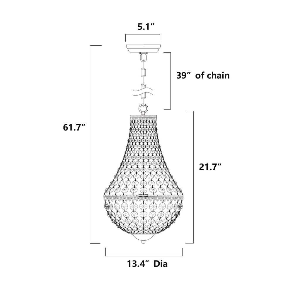 Edvivi 6-Light Chrome Crystal Empire Chandelier Pendant Ceiling Fixture | Glam Lighting
