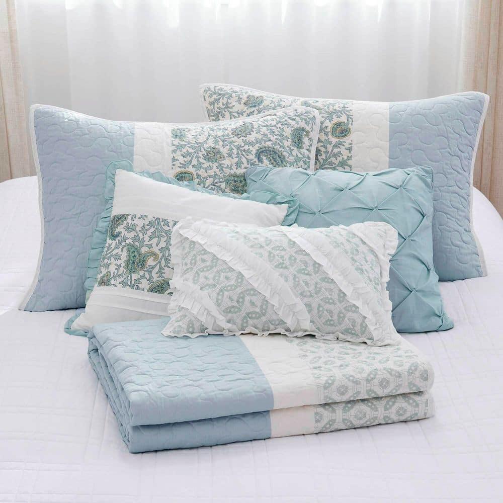 Madison Park Dawn 6 Piece Cotton Percale Quilt Set with Throw Pillows