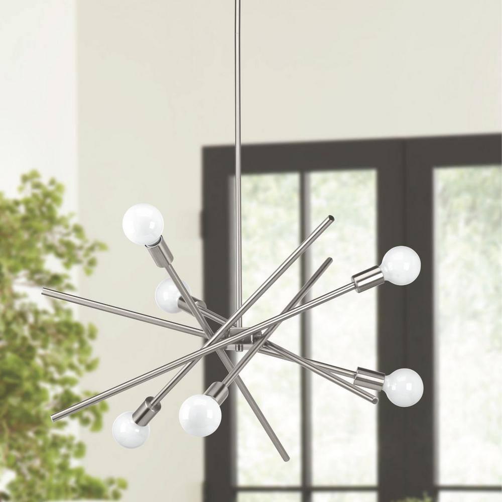 Progress Lighting Astra 6-Light Chandelier, Brushed Nickel, No Shade