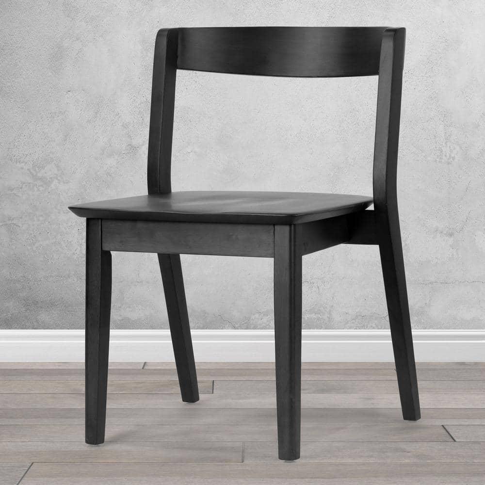Glamour Home Astor 17.52" Wood Chairs with Curved Back in Black (Set of 2)