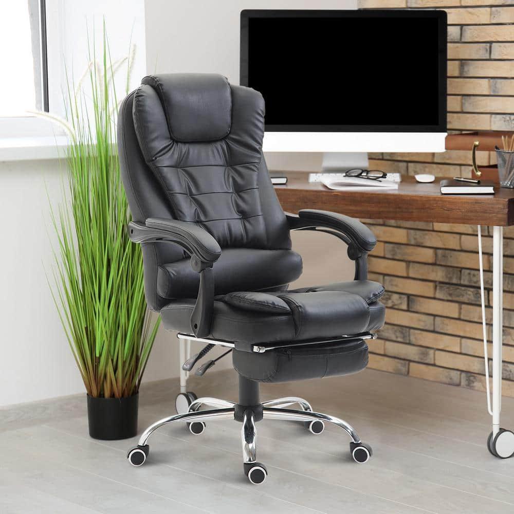 HOMCOM Executive Office Chair with Footrest and Lumbar Support, PU Leather Office Desk Chair, Ergonomic, Reclining and Swivel Chair, Black