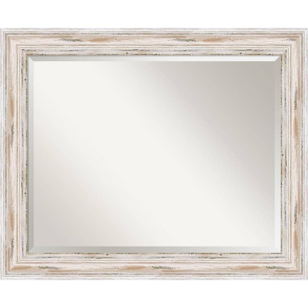 33" x 27" Alexandria White Wash Framed Wall Mirror - Amanti Art: Beveled, No Assembly Required