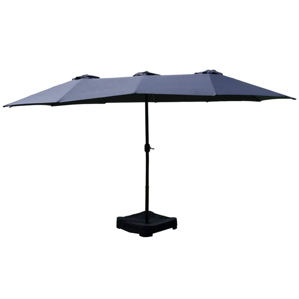 15 ft. x 9 ft. Market Double-Sided Patio Umbrella Extra-Large Waterproof Twin Umbrellas in Navy Blue