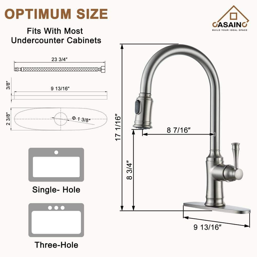 CASAINC 1.8 GPM Single-Handle Pull-Down Kitchen Faucet Single Hole Faucet