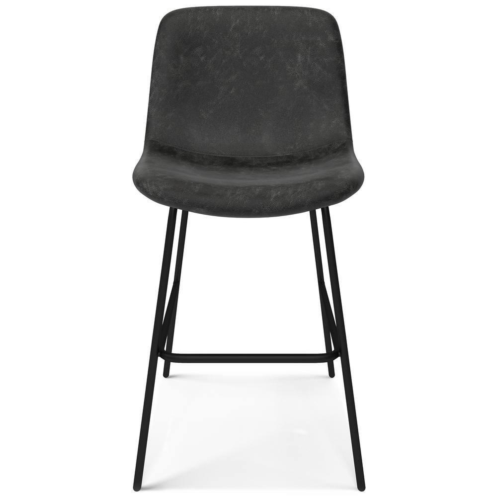 Simpli Home Jolie Upholstered Vegan Faux Leather Contemporary Counter Stool with Padded Bucket Seat and Footrest (Set of 2)