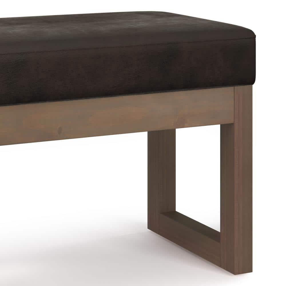 Simpli Home Milltown 26 inch Wide Contemporary Rectangle Footstool Ottoman Bench in Distressed Brown Faux Leather