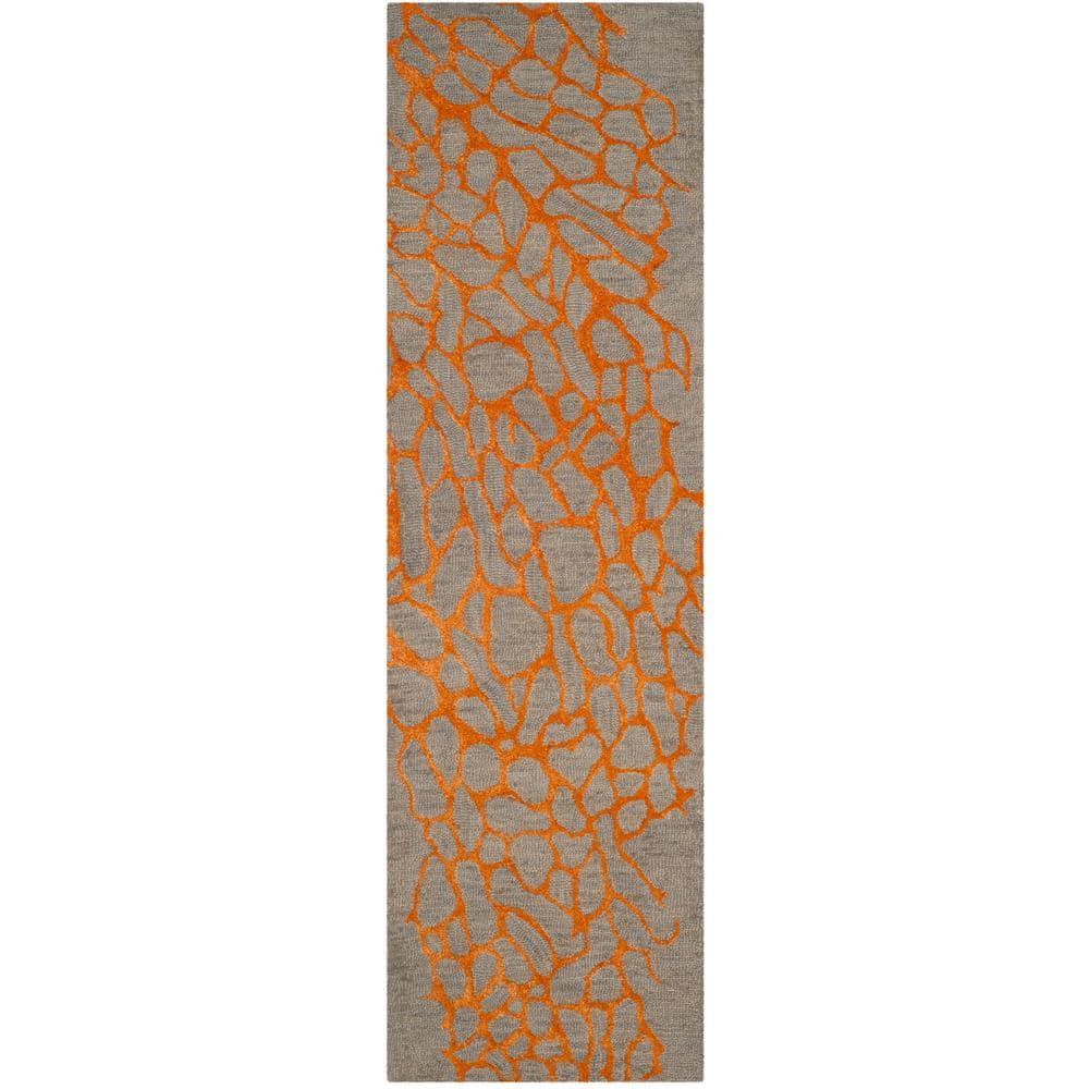 SAFAVIEH Blossom Clarence Abstract Runner Rug, Grey/Orange, 2'3" x 6'