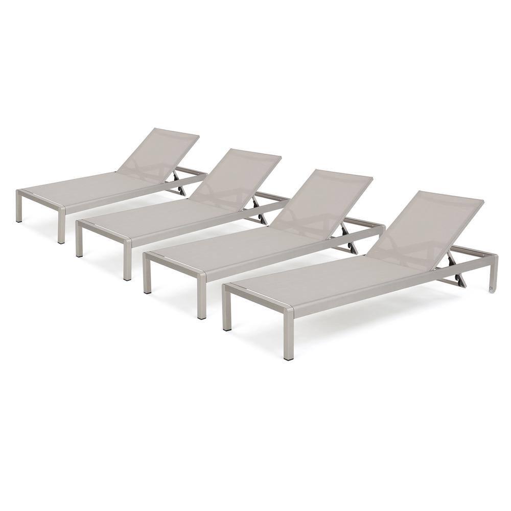 GDFStudio Cape Coral Outdoor Mesh and Aluminum Armless Adjustable Chaise Lounges (Set of 4), Gray/Siver