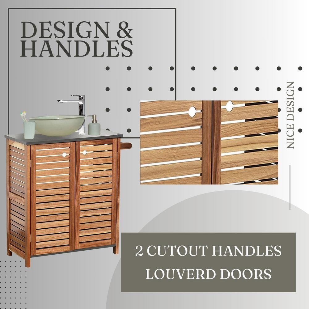 Evideco Brown and Gray Under Sink Cabinet with U-Shaped Cut-Out, Double Vented Doors, Towel Holder - Elements Collection