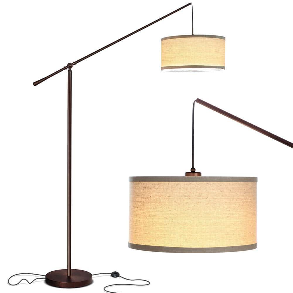 Brightech Hudson 70 in. Modern Height-Adjustable LED Tall Standing Floor Lamp with Beige Fabric Drum Shade