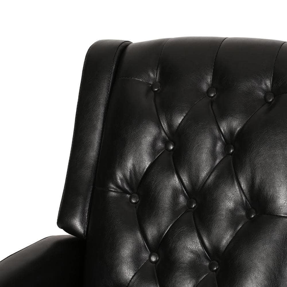 Noble House Steinaker Faux Leather Tufted Pushback Recliner, Midnight Black and Dark Brown