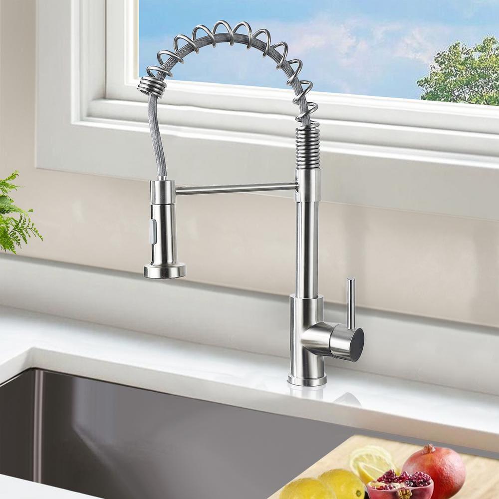 PENGFANG WORLDWIDE LLC Single Handle High Arc Pull Out Kitchen Faucet With Sprayer S2D0033BN