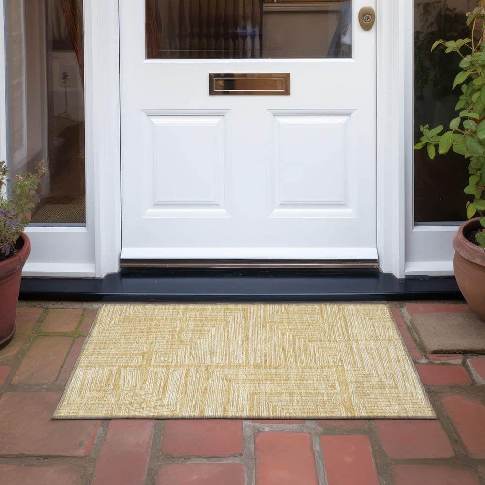 Addison Rugs Chantille ACN1045 Gold 1'8" x 2'6" Indoor Outdoor Area Rug, Easy Clean, Machine Washable, Non Shedding, Bedroom, Entry, Living Room, Dining Room, Kitchen, Patio Rug