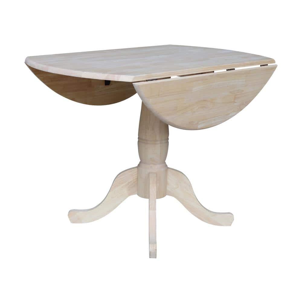 42" Mason Round Dual Dining Table Unfinished - International Concepts: Parawood, Drop Leaves