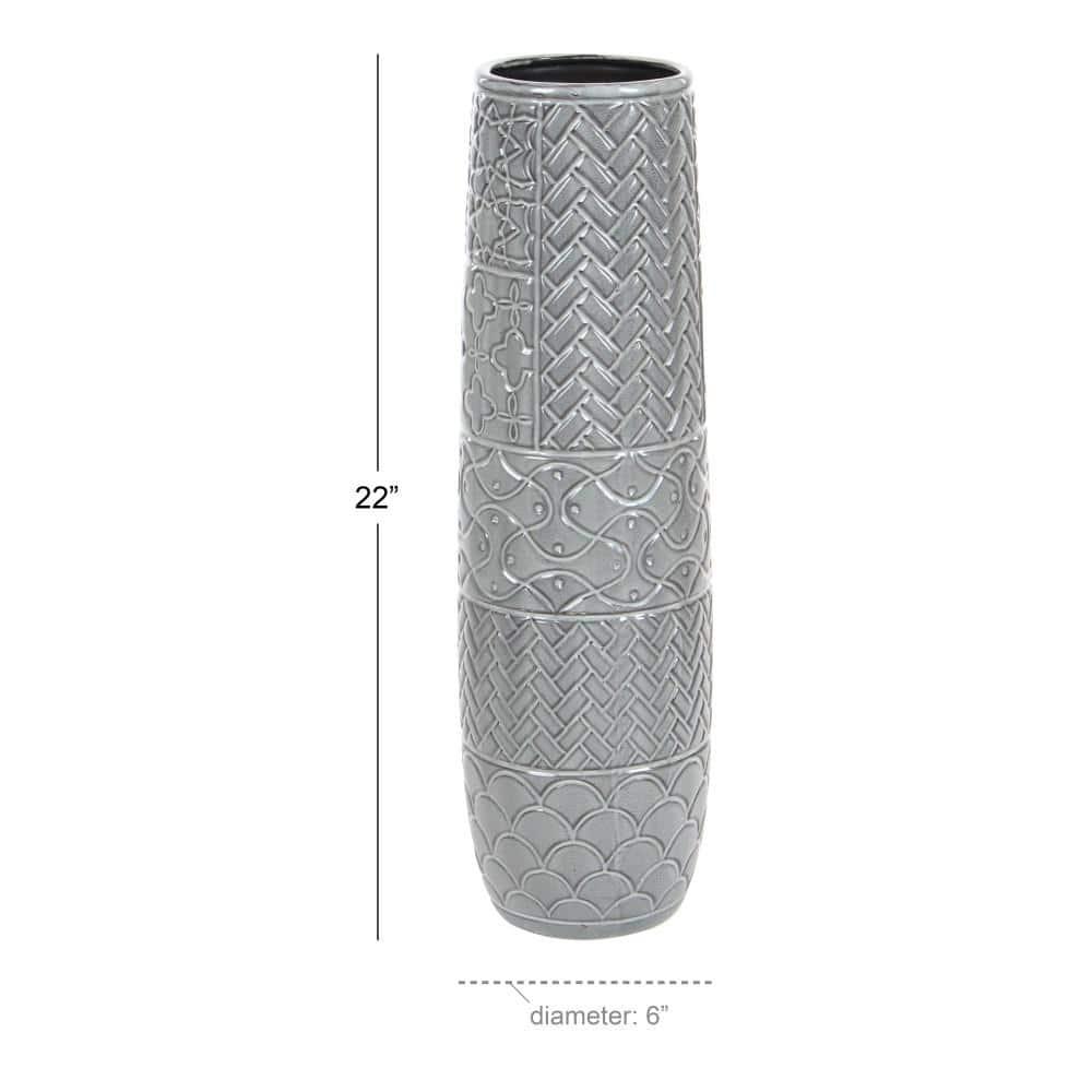 Bungalow Rose Ceramic Slim Engraved Patterned Decorative Gray Vase