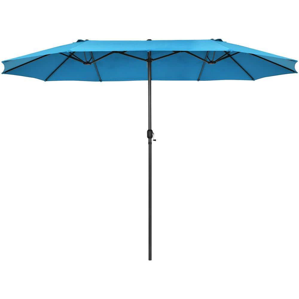 Costway 15FT Patio Double-Sided Umbrella Crank Outdoor Garden Market Sun Shade Blue