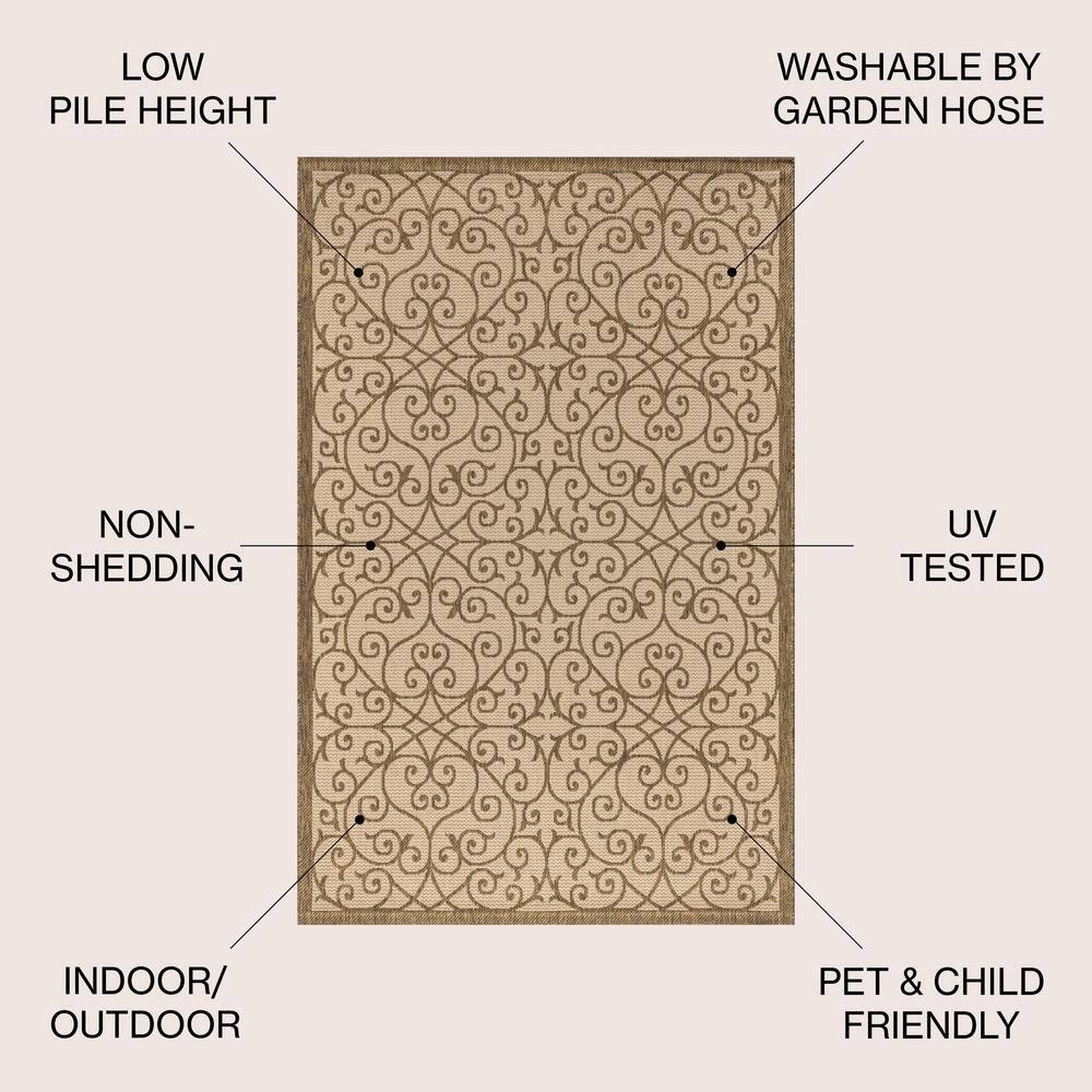 5'x8' Madrid Vintage Filigree Textured Weave Indoor/Outdoor Area Rug, Beige/Brown - JONATHAN Y