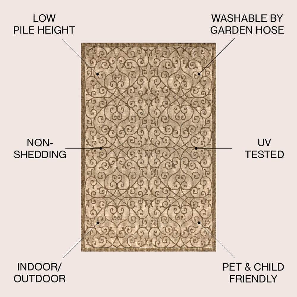 8'x10' Madrid Vintage Filigree Textured Weave Indoor/Outdoor Area Rug, Beige/Brown - JONATHAN Y