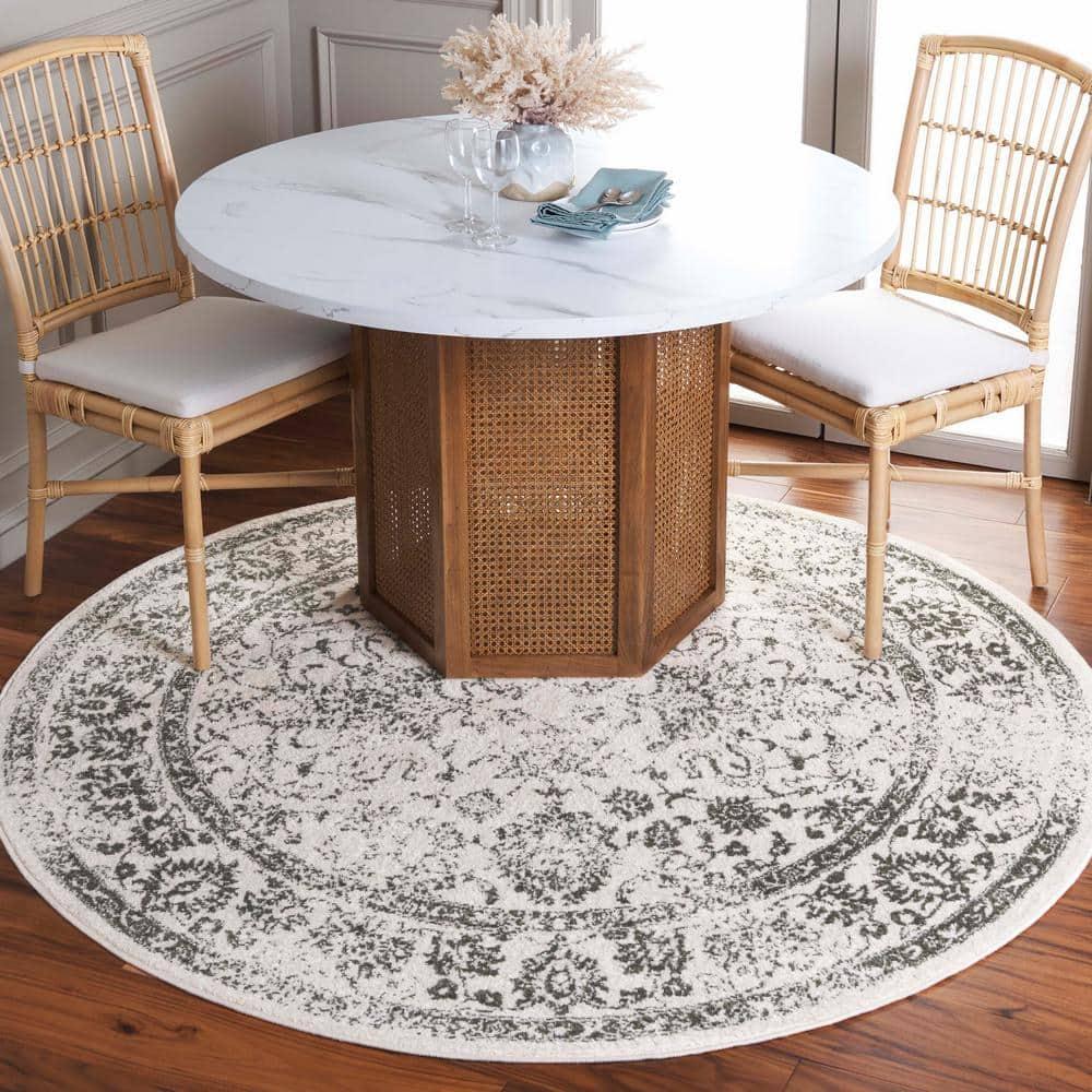 SAFAVIEH Adirondack Wyatt Distressed Area Rug, Ivory/Dark Green, 6' x 6' Round