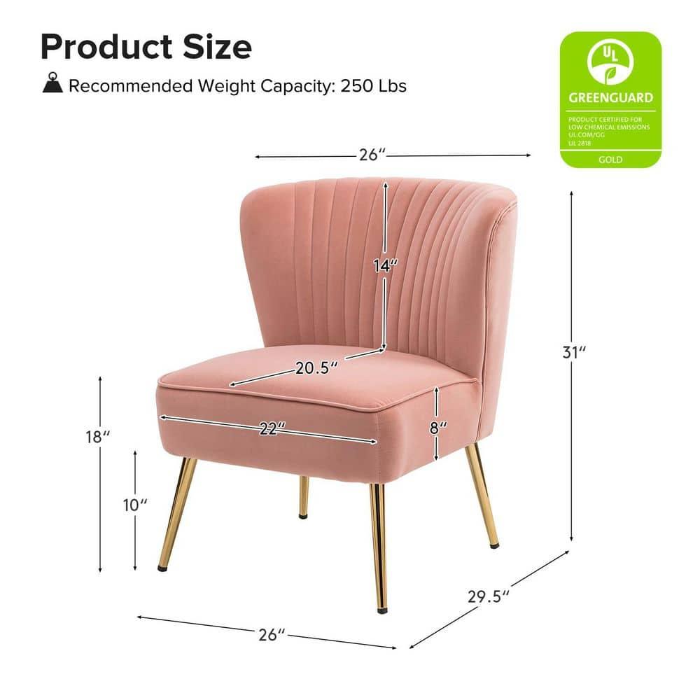 Modern Velvet Accent Chair Set of 2 Upholstered Side Chairs Gold Leg Home Bedroom Pink