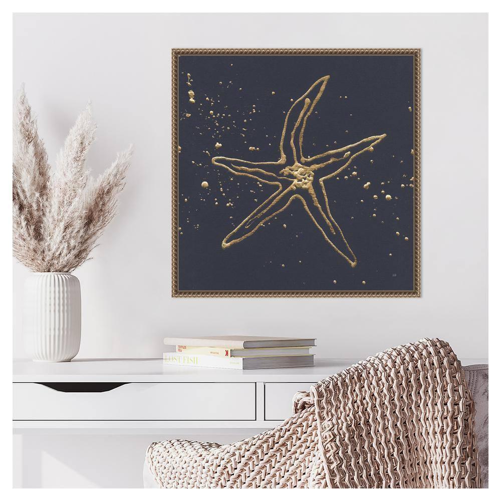 22"x22" Gold Starfish II by Chris Paschke Framed Canvas Wall Art Print Bronze - Amanti Art: Modern Nautical Lithograph, Polystyrene Frame